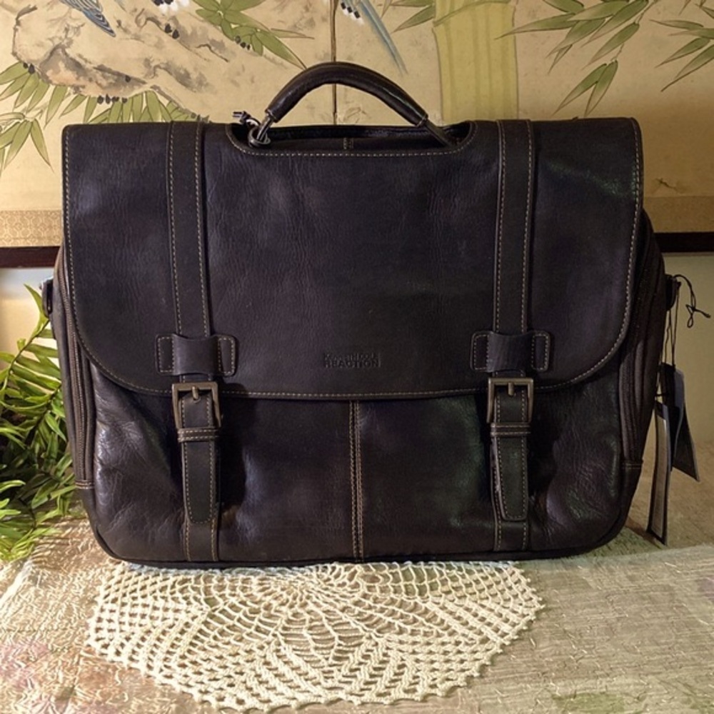 NWT Kenneth Cole Reaction Leather Show Business Design Laptop Bag Briefcase - Picture 10 of 16